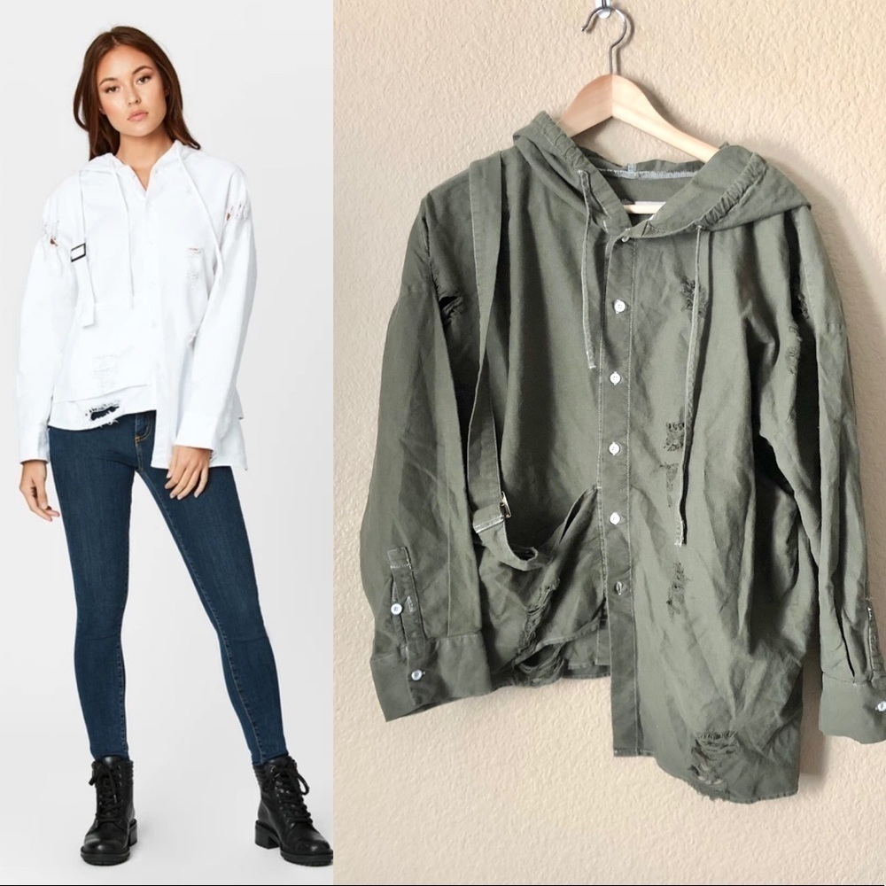 NWT Carmar DISTRESSED HOOD SHIRT WITH FRONT BUCKLE